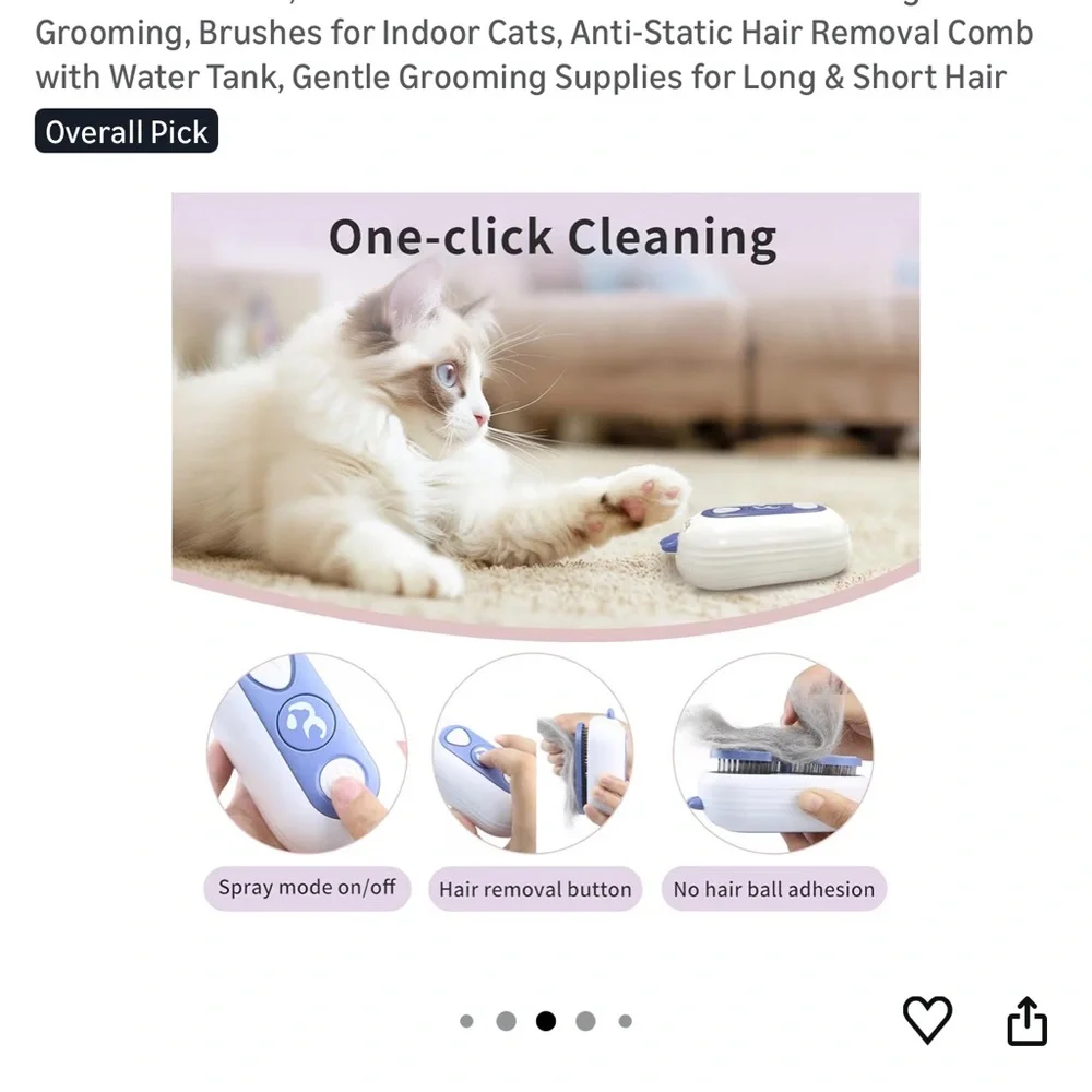 Anti-Static Cat Grooming Brush with Water Tank